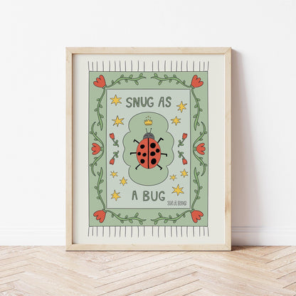 Snug as a Bug in A Rug Poster, Ladybug Nursery Print: Hand-Drawn Whimsical Kids Wall Art MR23