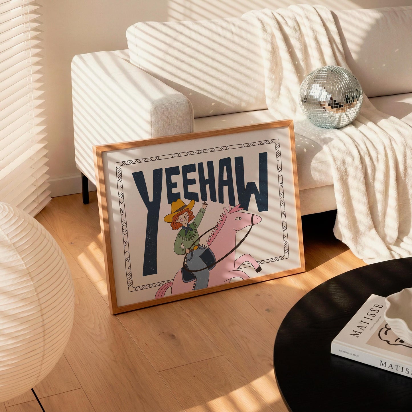 Yeehaw Western Wall Art, Cowgirl Horse Print, Kids Room Poster (MR89)