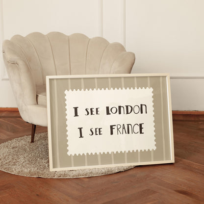 I See London France Print, Funny Bathroom Wall Art, Retro Stripe Poster (UNFRAMED) MR99