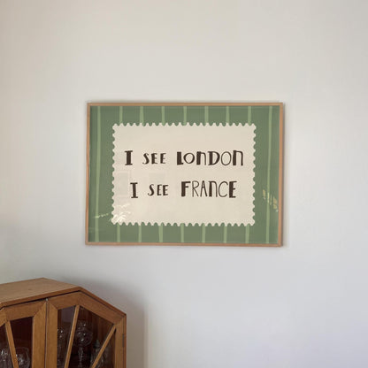 I See London France Print, Funny Bathroom Wall Art, Retro Stripe Poster (UNFRAMED) MR99