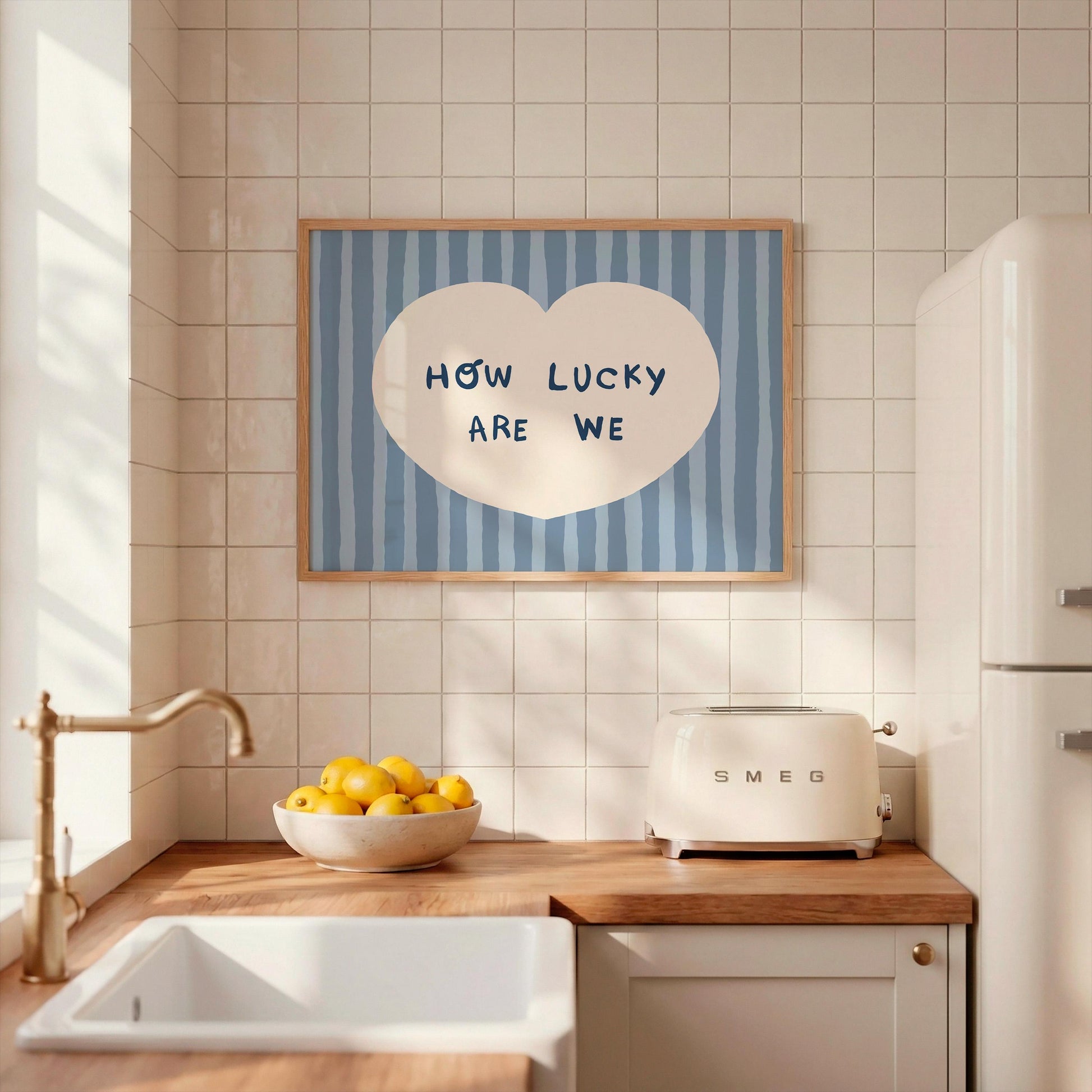 How Lucky Are We Print, Striped Heart Trendy Quote Wall Art, Home Decor (Unframed) MR59