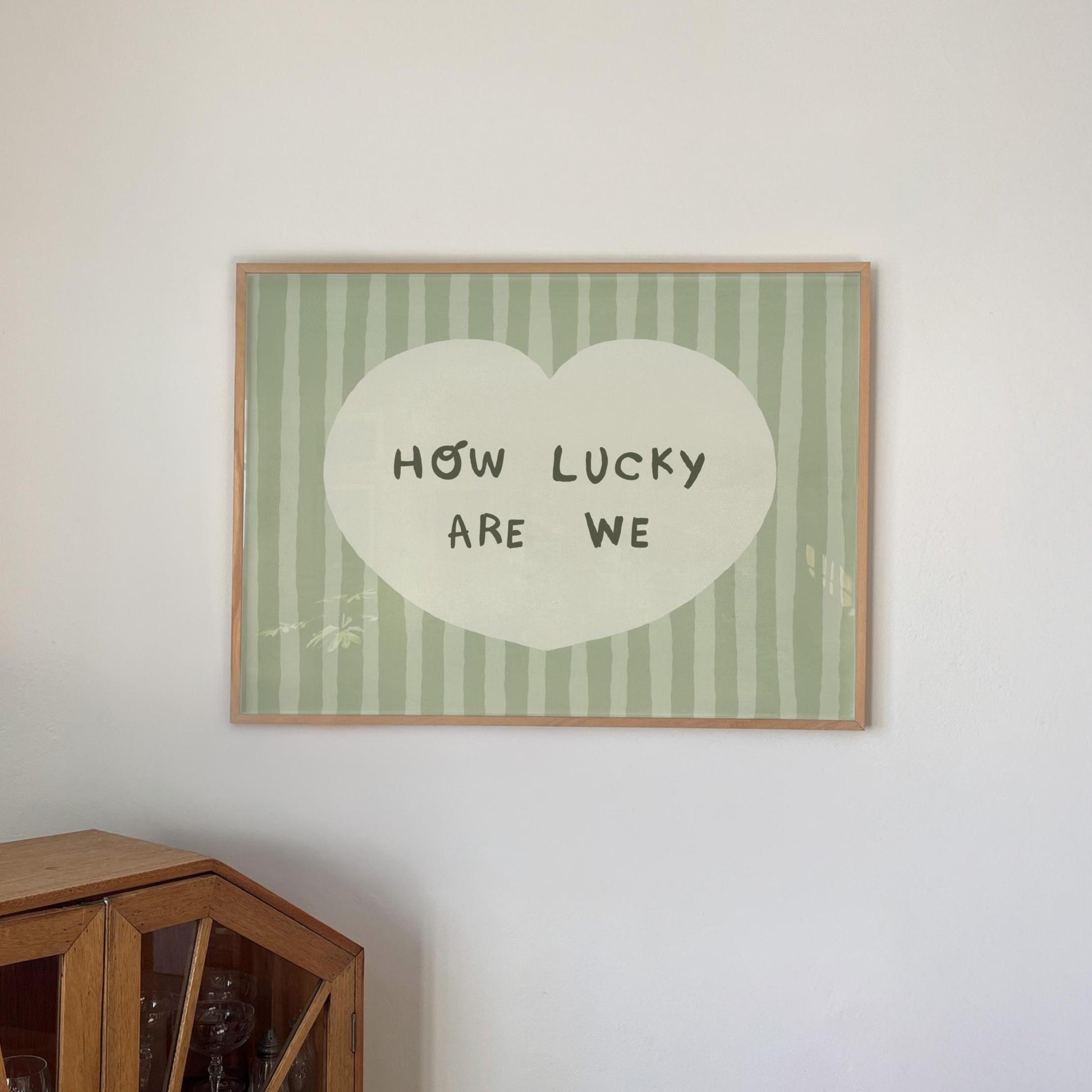 How Lucky Are We Print, Striped Heart Trendy Quote Wall Art, Home Decor (Unframed) MR59