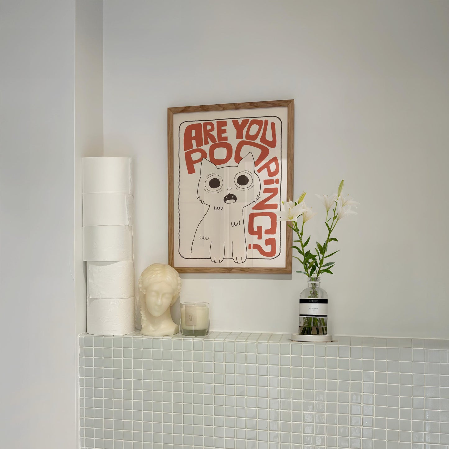 Bathroom Wall Art Print, Toilet Poster “Are You Pooping?” Cat Quirky Restroom Decor MR64