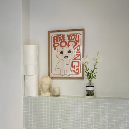 Bathroom Wall Art Print, Toilet Poster “Are You Pooping?” Cat Quirky Restroom Decor MR64