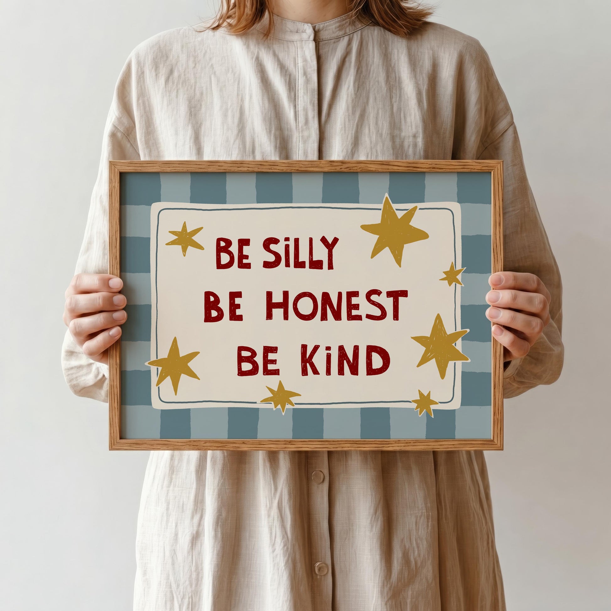Be Silly Honest Kind Print, Checkered Kids Wall Art, Playroom Poster, UNFRAMED (MR101)