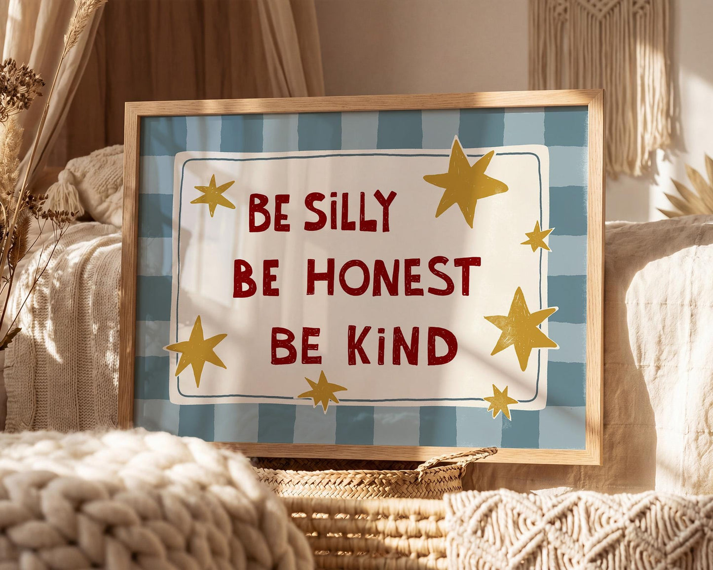 Be Silly Honest Kind Print, Checkered Kids Wall Art, Playroom Poster, UNFRAMED (MR101)