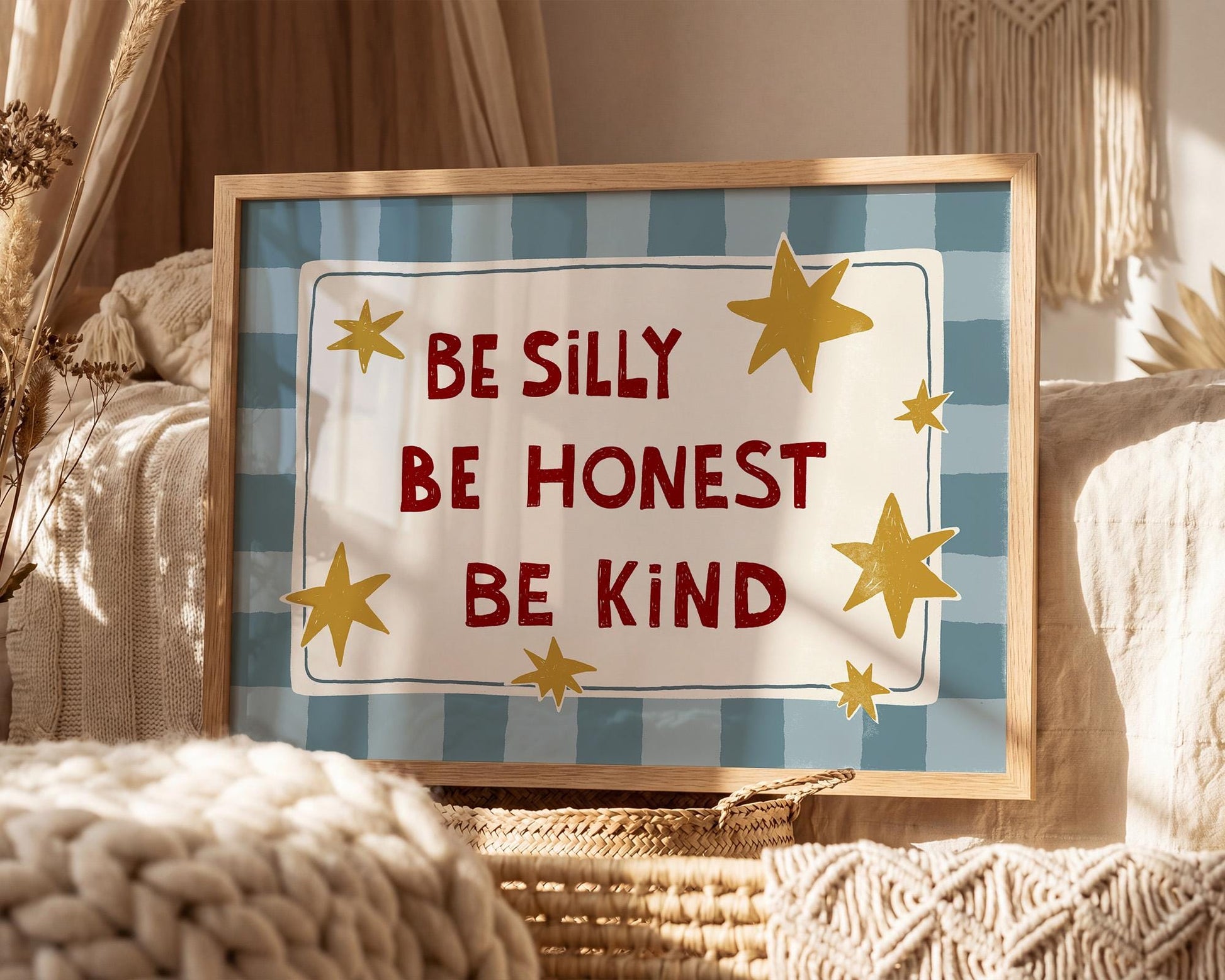 Be Silly Honest Kind Print, Checkered Kids Wall Art, Playroom Poster, UNFRAMED (MR101)