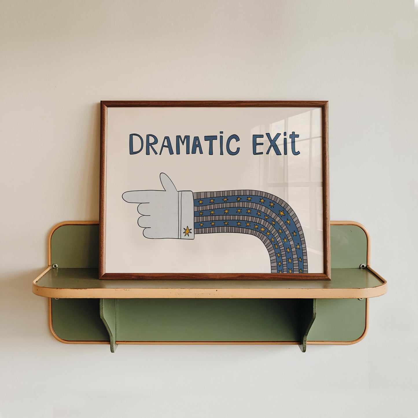Dramatic Exit Print, Whimsical Retro Doodle Poster, Left-Pointing Hand Wall Art for Entryway or Living Room, Unframed MR47