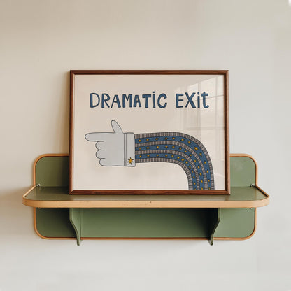 Dramatic Exit Print, Whimsical Retro Doodle Poster, Left-Pointing Hand Wall Art for Entryway or Living Room, Unframed MR47