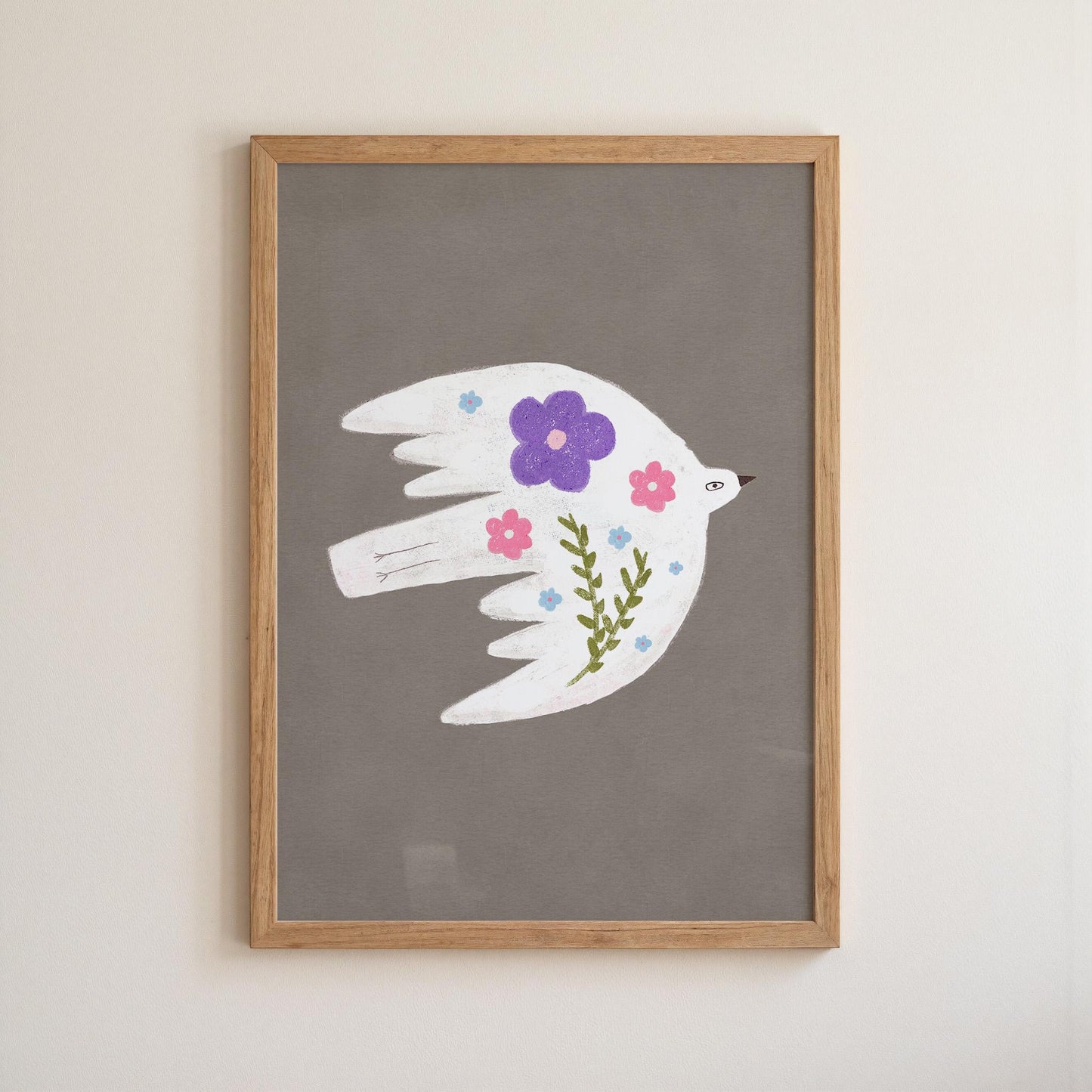 Floral Bird Wall Art Print, Whimsical Bird Illustration, Nursery Kids Room Decor (N199)