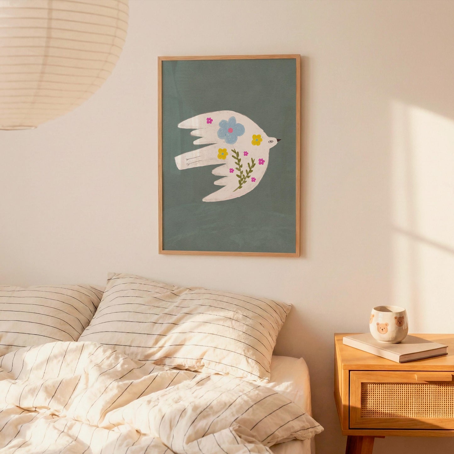 Floral Bird Wall Art Print, Whimsical Bird Illustration, Nursery Kids Room Decor (N199)