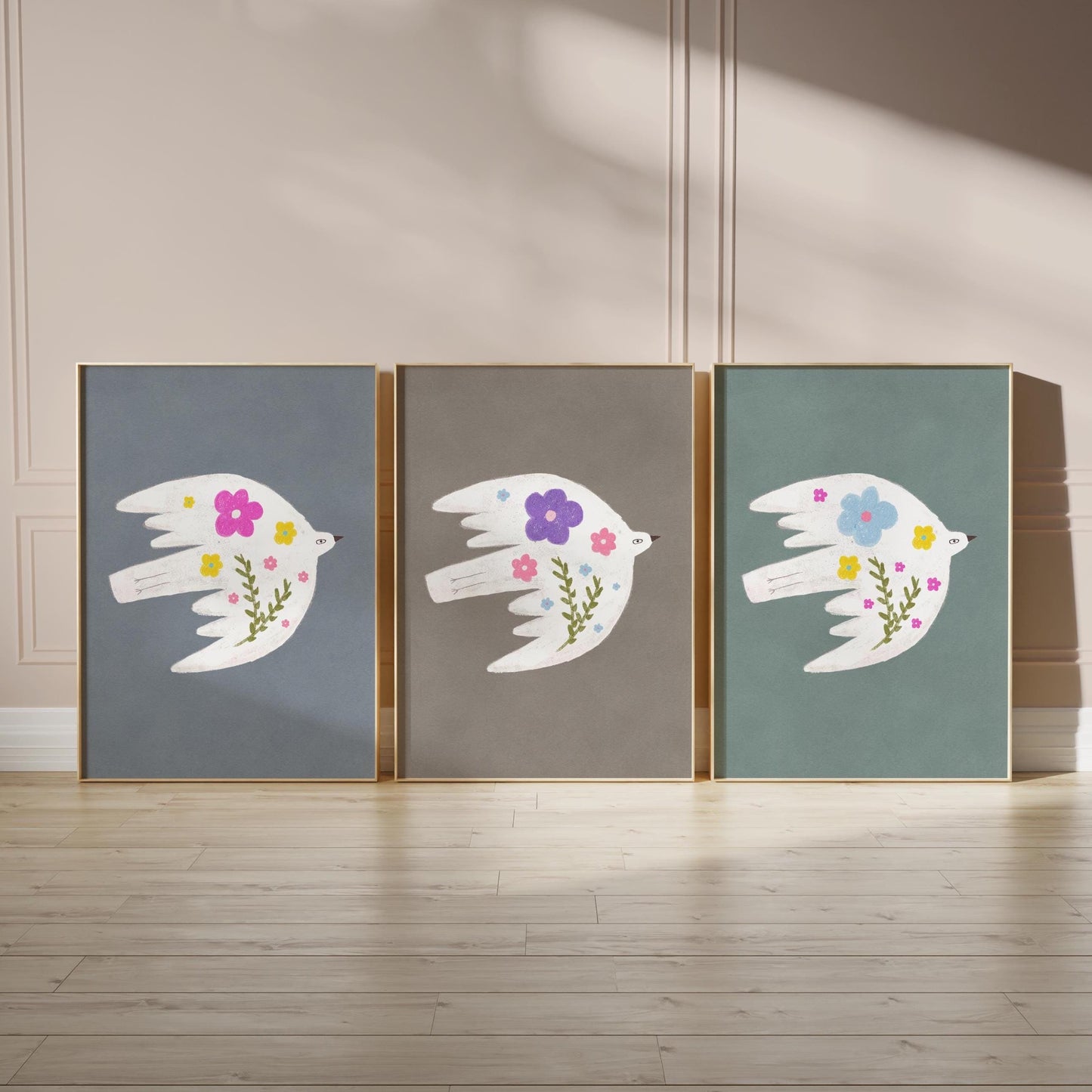 Floral Bird Wall Art Print, Whimsical Bird Illustration, Nursery Kids Room Decor (N199)