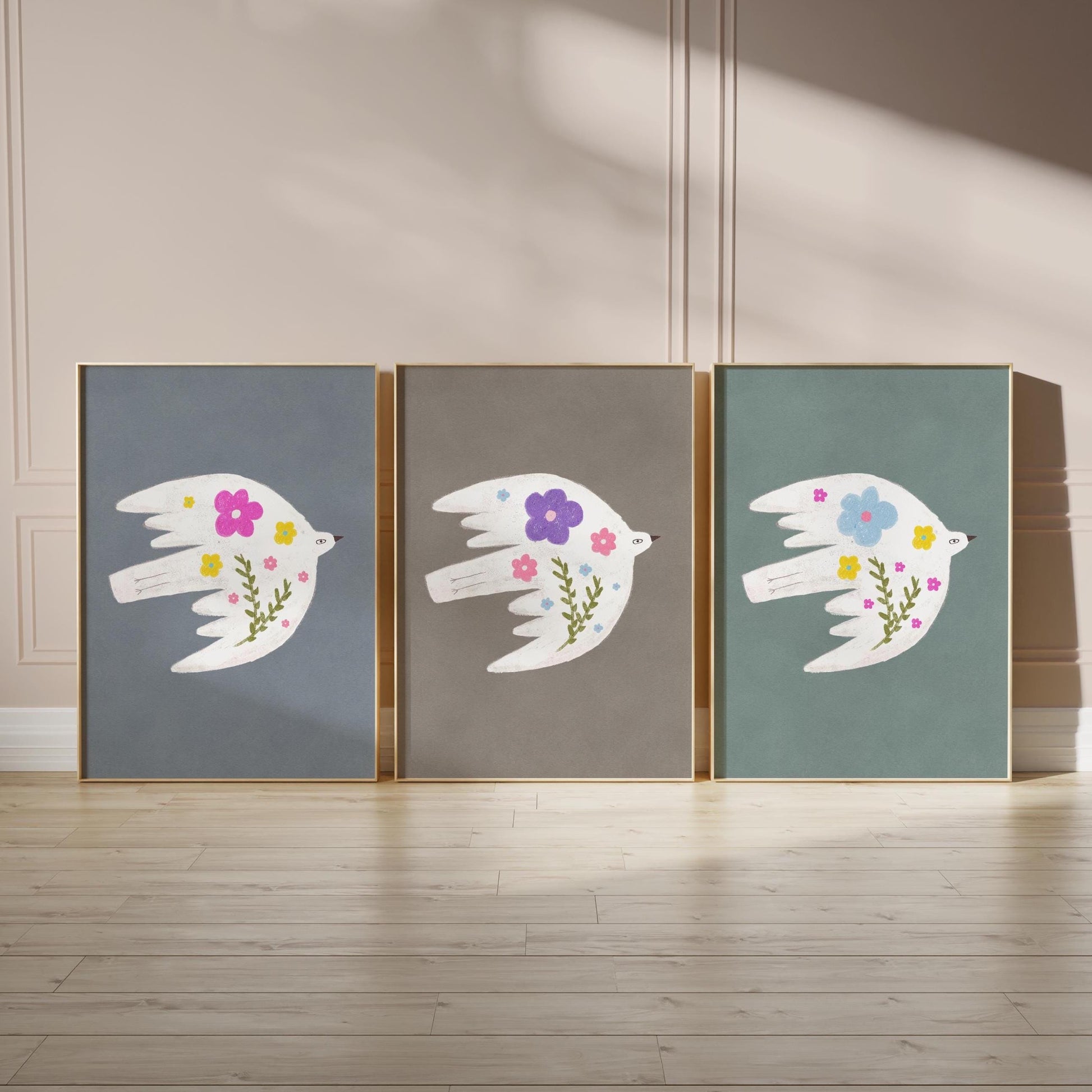 Floral Bird Wall Art Print, Whimsical Bird Illustration, Nursery Kids Room Decor (N199)