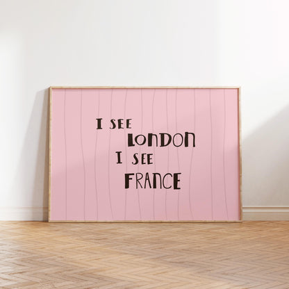 I See London I See France Print, Funny Bathroom Art, Striped Cheeky Decor MR97