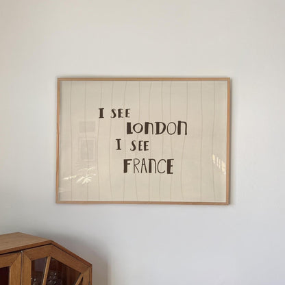 I See London I See France Print, Funny Bathroom Art, Striped Cheeky Decor MR97