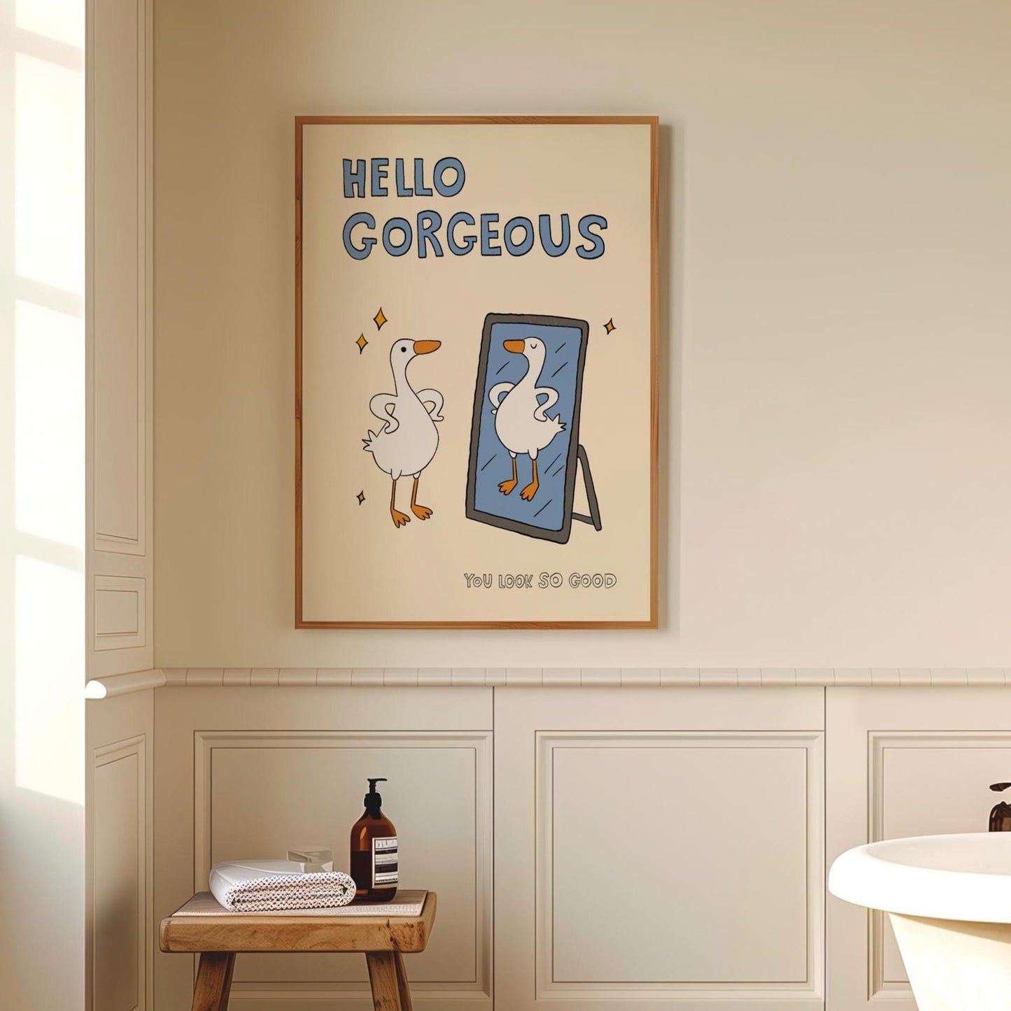 Funny Goose 'Hello Gorgeous' Print, Bathroom Dorm Decor (Unframed) MR25