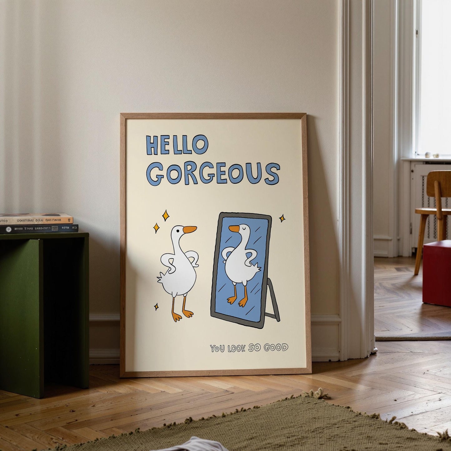 Funny Goose 'Hello Gorgeous' Print, Bathroom Dorm Decor (Unframed) MR25