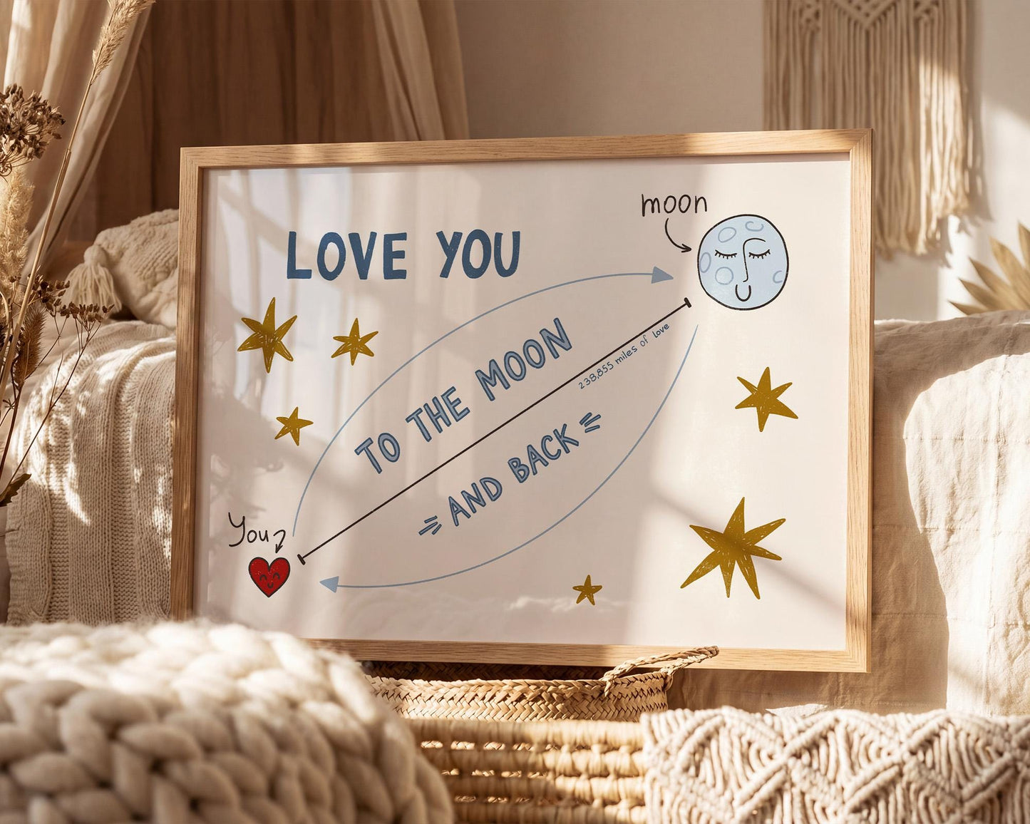Love You To The Moon And Back Print, Playroom Poster, Nursery Wall Decor MR93