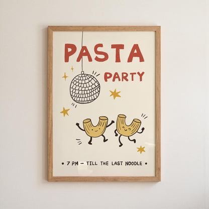 Pasta Party Poster, Funny Food Print, Kitchen Wall Art, Dorm & Bar Cart Decor MR61