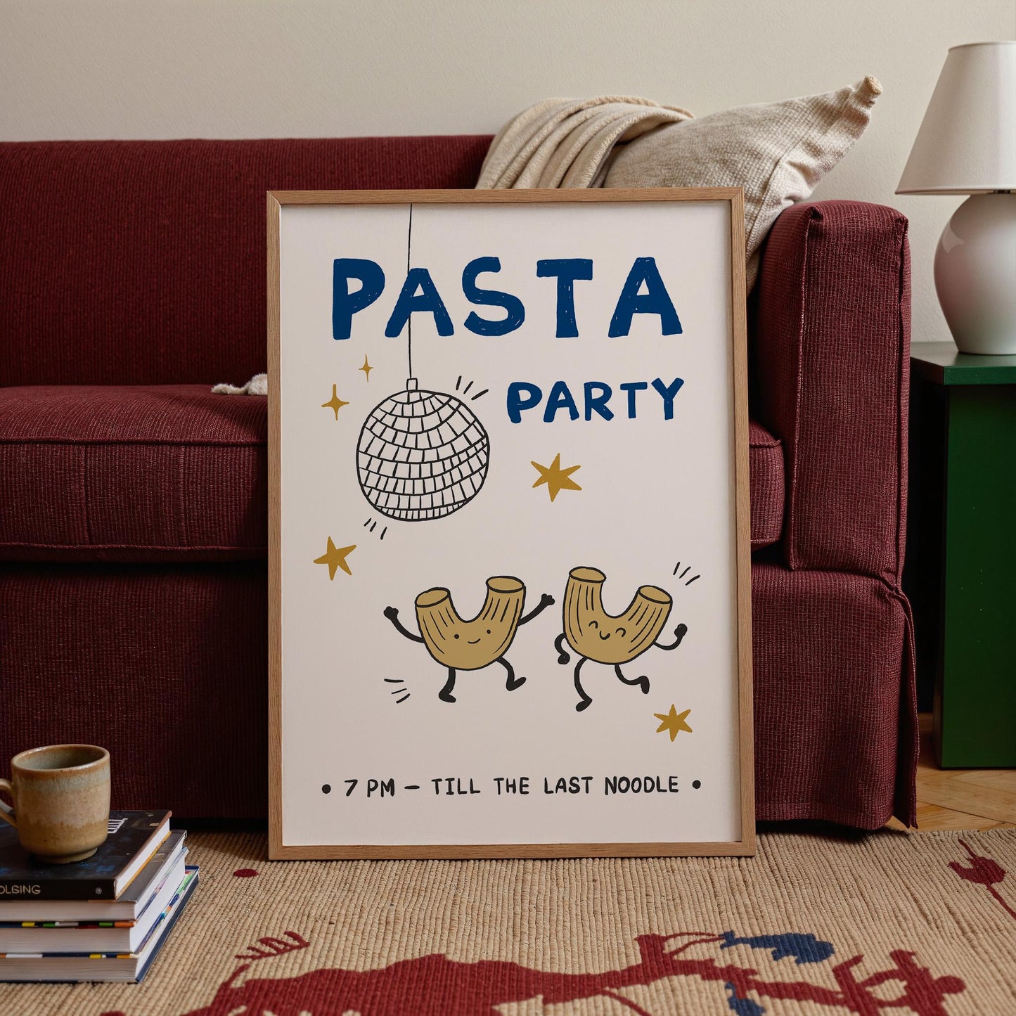 Pasta Party Poster, Funny Food Print, Kitchen Wall Art, Dorm & Bar Cart Decor MR61