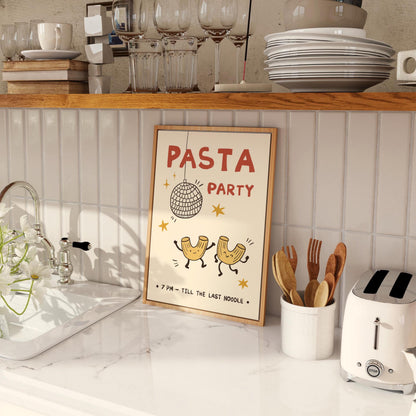 Pasta Party Poster, Funny Food Print, Kitchen Wall Art, Dorm & Bar Cart Decor MR61