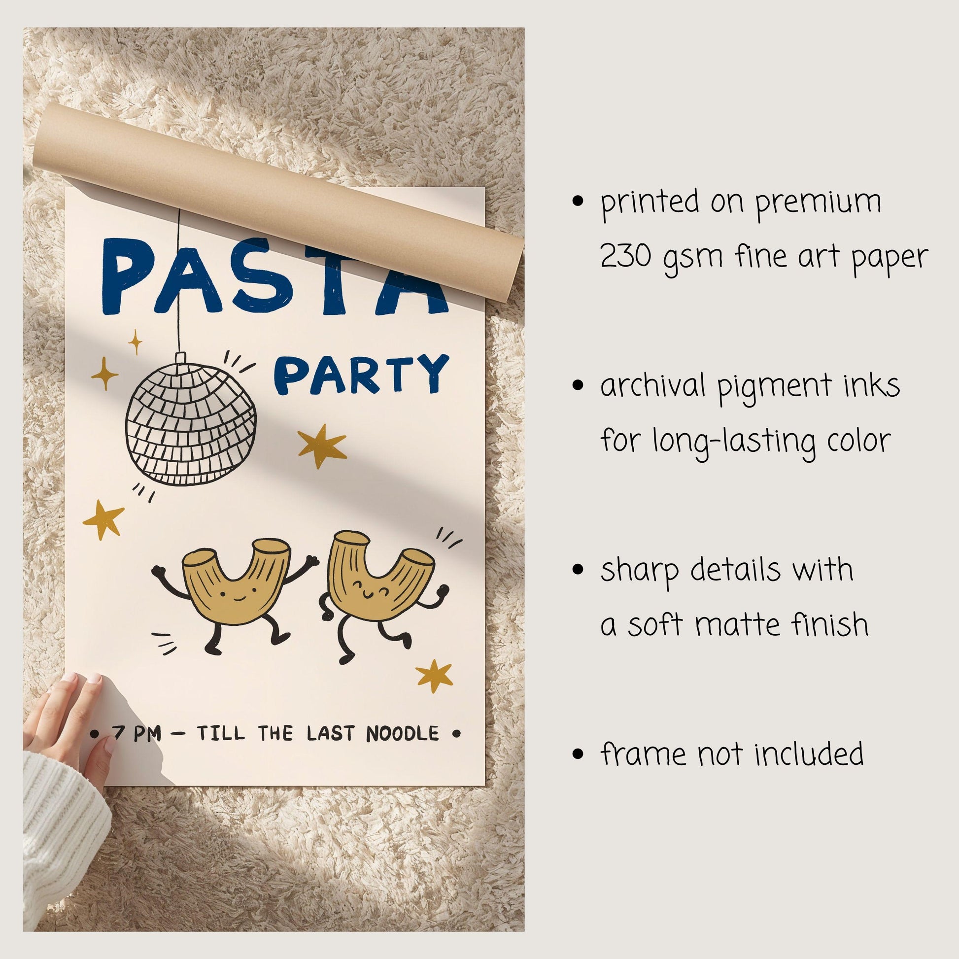 Pasta Party Poster, Funny Food Print, Kitchen Wall Art, Dorm & Bar Cart Decor MR61