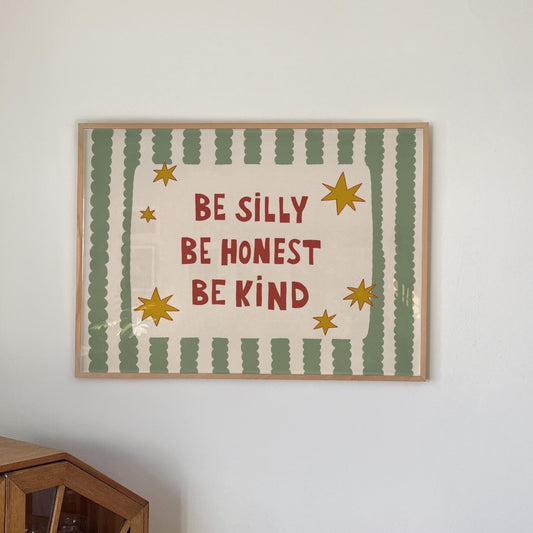 Be Silly Honest Kind Print, Stars Kids Playroom Poster, Toddler Colorful Wall Decor (MR106)