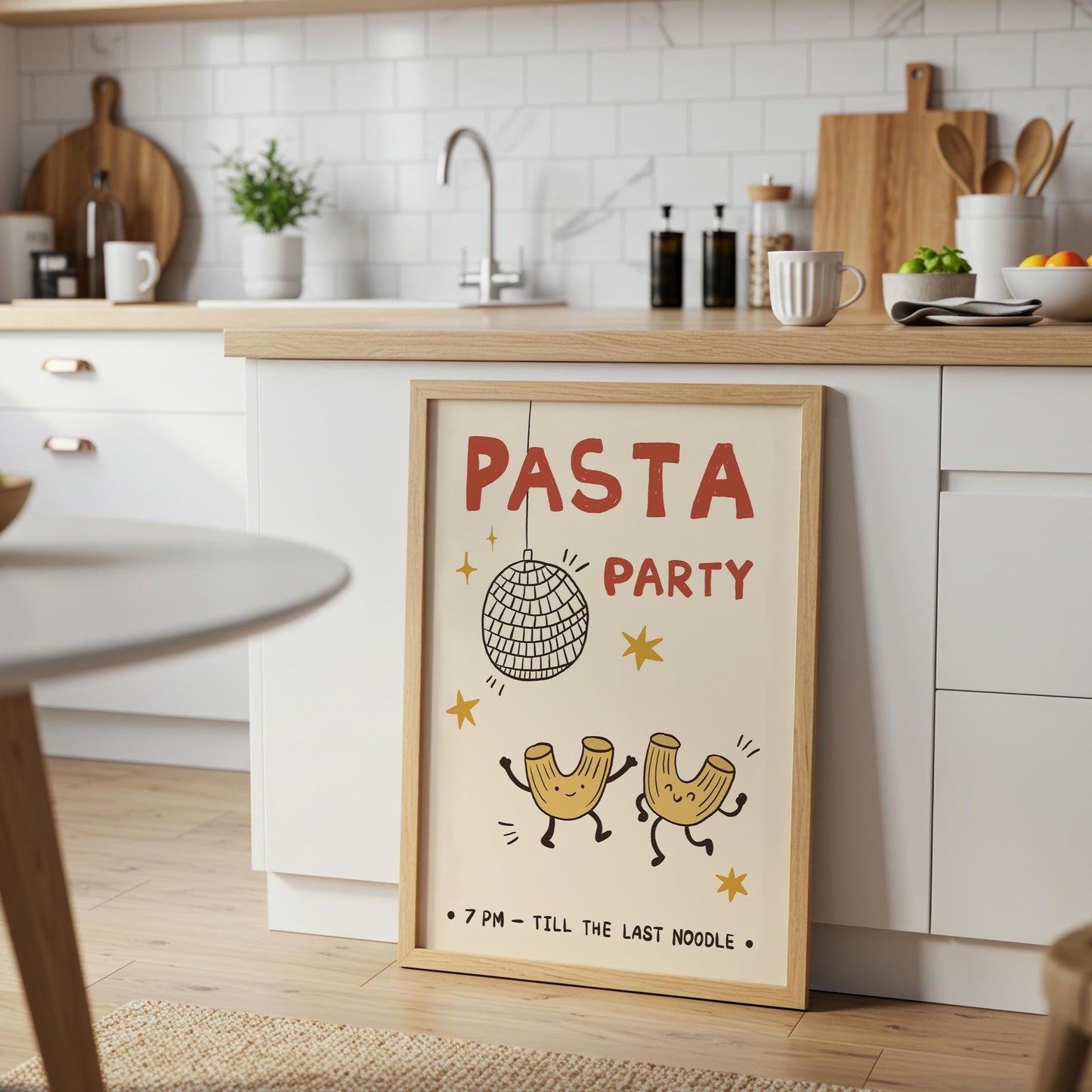 Pasta Party Poster, Funny Food Print, Kitchen Wall Art, Dorm & Bar Cart Decor MR61
