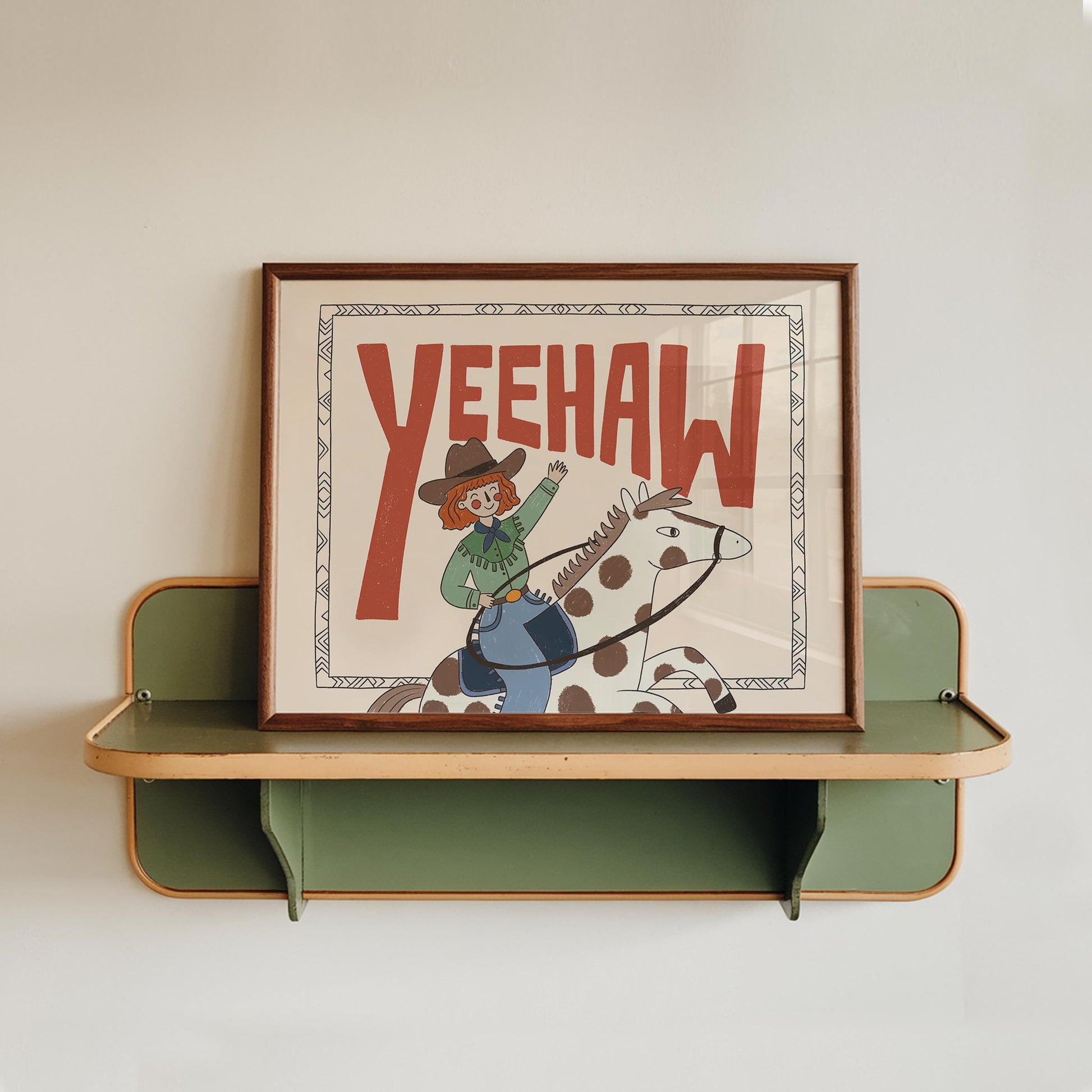 Yeehaw Western Wall Art, Cowgirl Horse Print, Kids Room Poster (MR89)