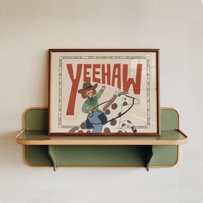 Yeehaw Western Wall Art, Cowgirl Horse Print, Kids Room Poster (MR89)