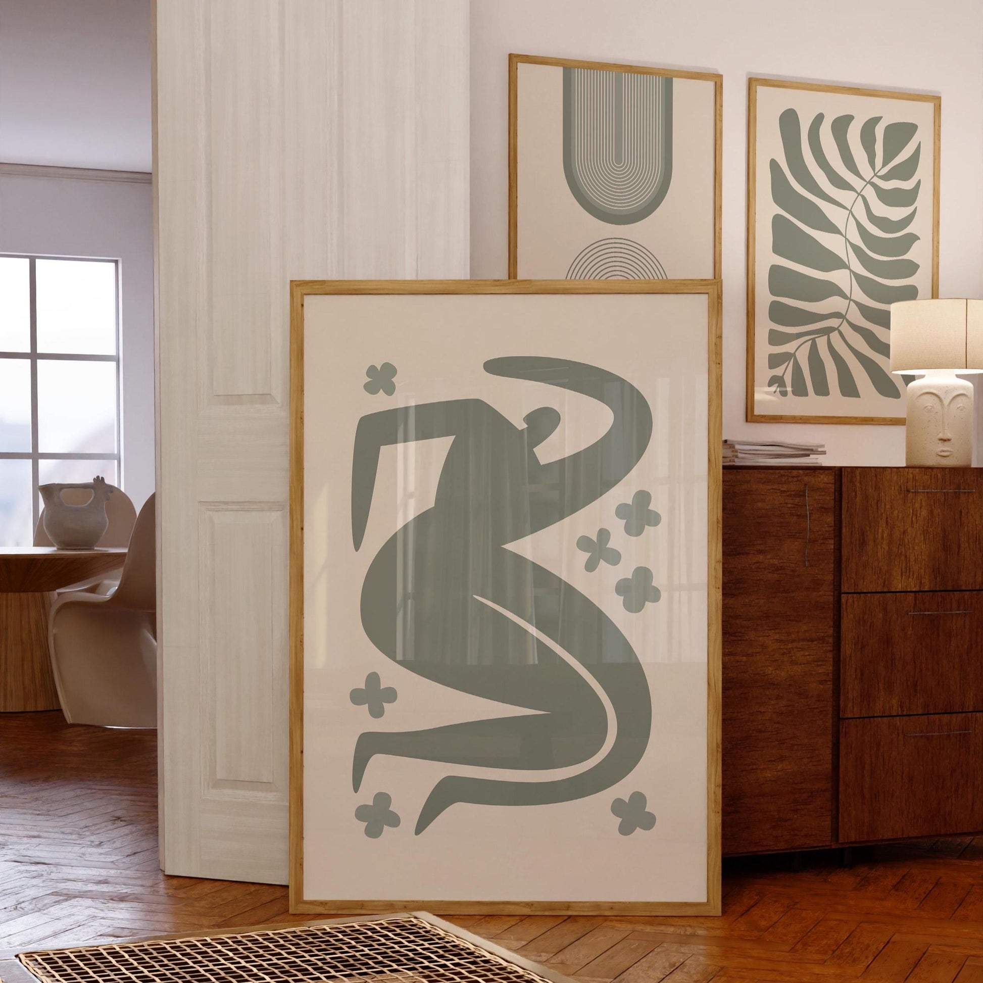 Boho Wall Art | Sage Green Abstract Prints | Minimal Line Art Posters for Bedroom, Dining Room & Modern Home Decor B145
