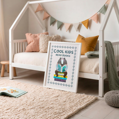 Cool Kids Read Books Print, Reading Poster, Kids Book Nook Art MR17