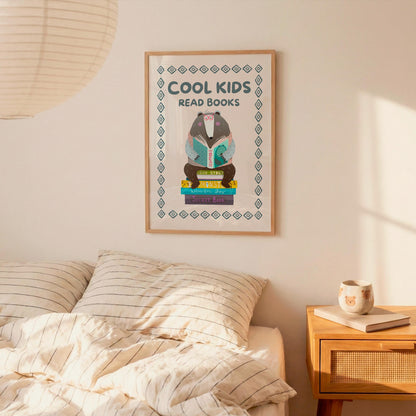 Cool Kids Read Books Print, Reading Poster, Kids Book Nook Art MR17
