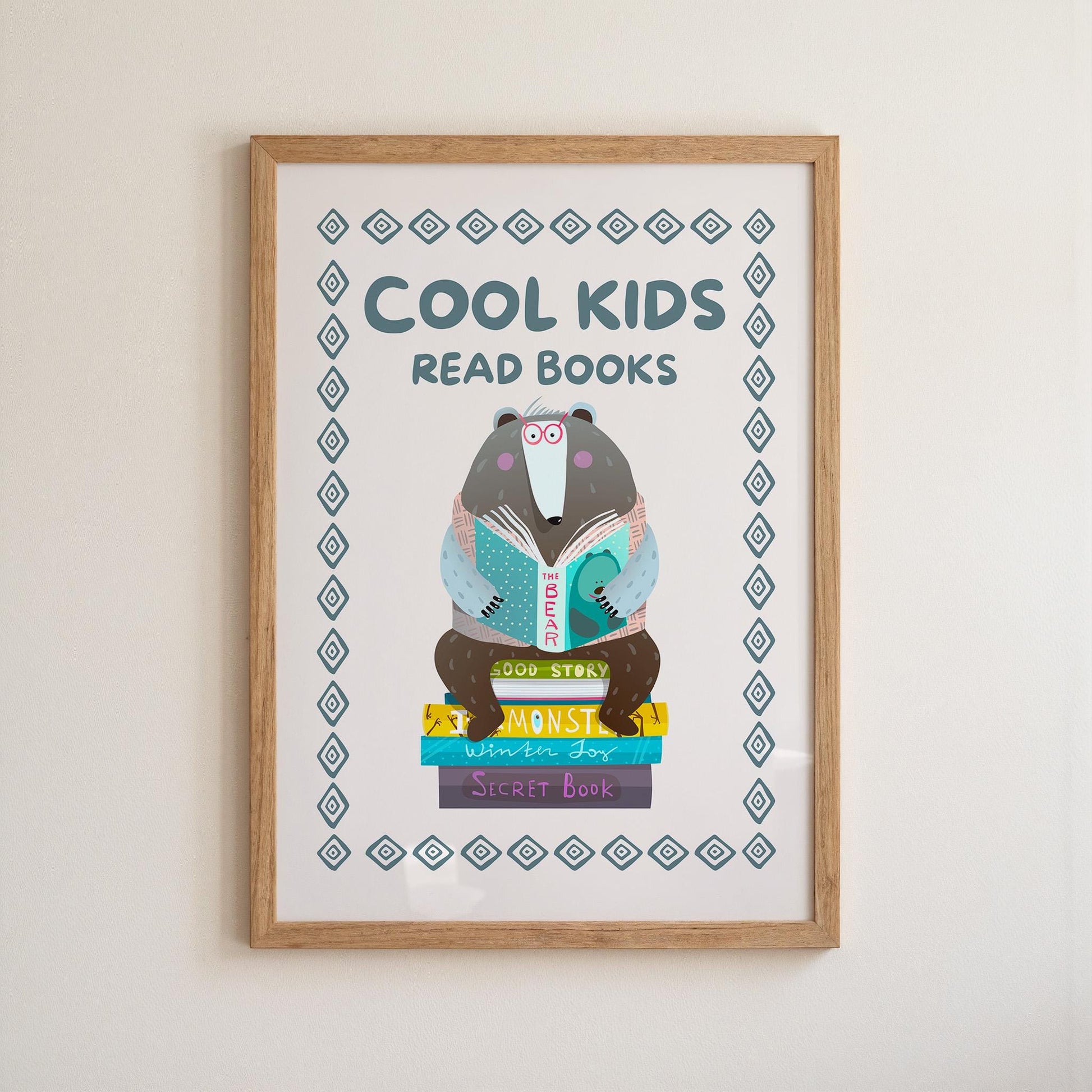 Cool Kids Read Books Print, Reading Poster, Kids Book Nook Art MR17