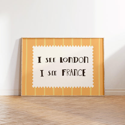 I See London France Print, Funny Bathroom Wall Art, Retro Stripe Poster (UNFRAMED) MR99