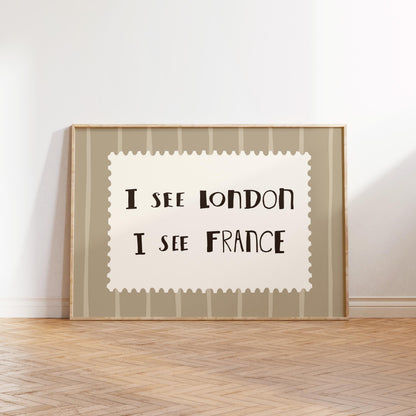 I See London France Print, Funny Bathroom Wall Art, Retro Stripe Poster (UNFRAMED) MR99