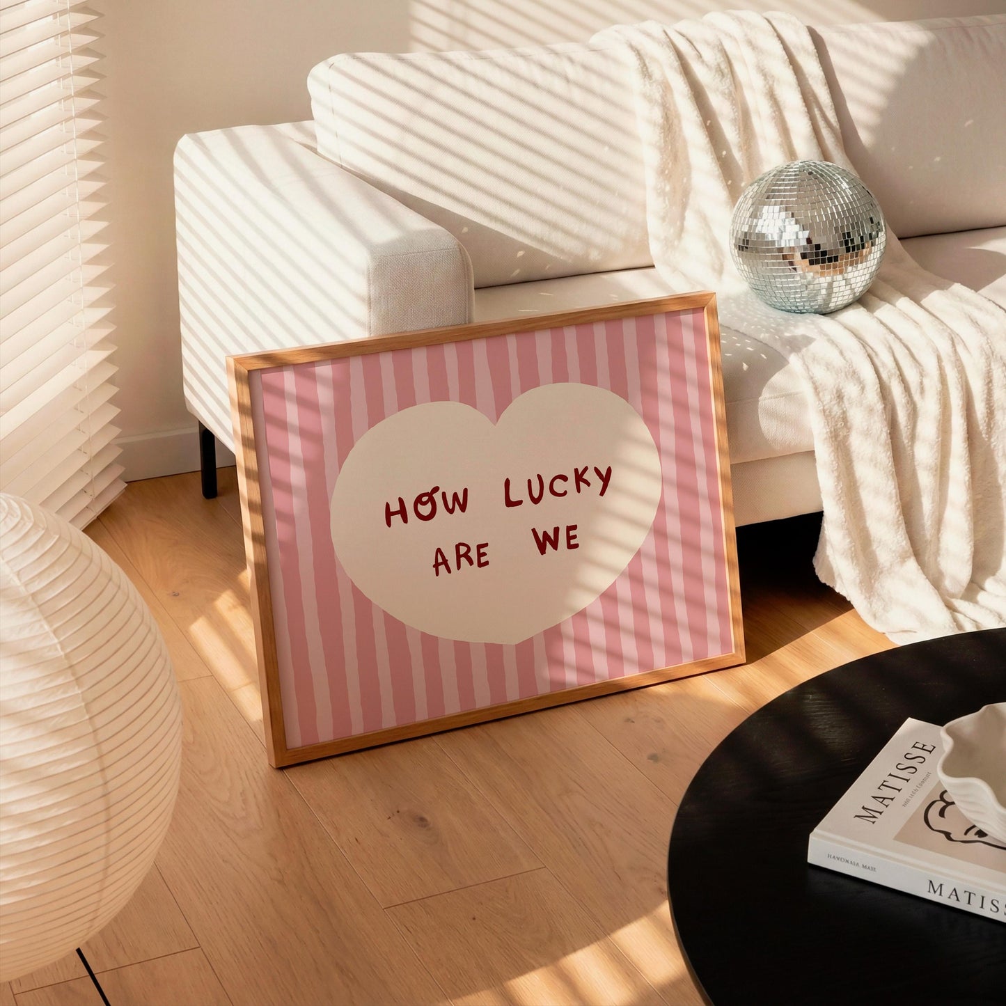 How Lucky Are We Print, Striped Heart Trendy Quote Wall Art, Home Decor (Unframed) MR59