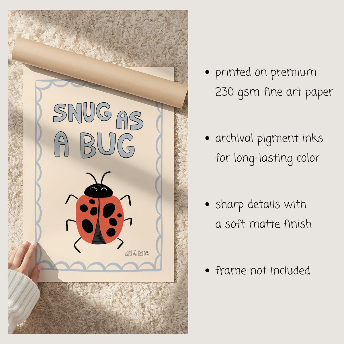 Snug As A Bug Print, Ladybug Nursery Poster, Kids Playroom Decor MR10