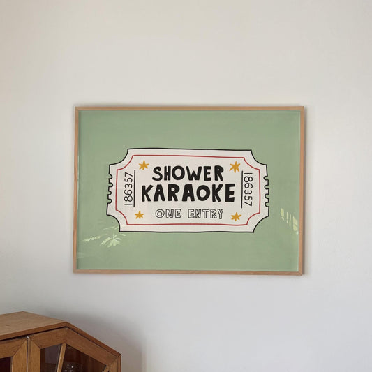 Shower Karaoke Print, Ticket Poster, Funny Bathroom Decor, Vintage Retro Wall Art MR71