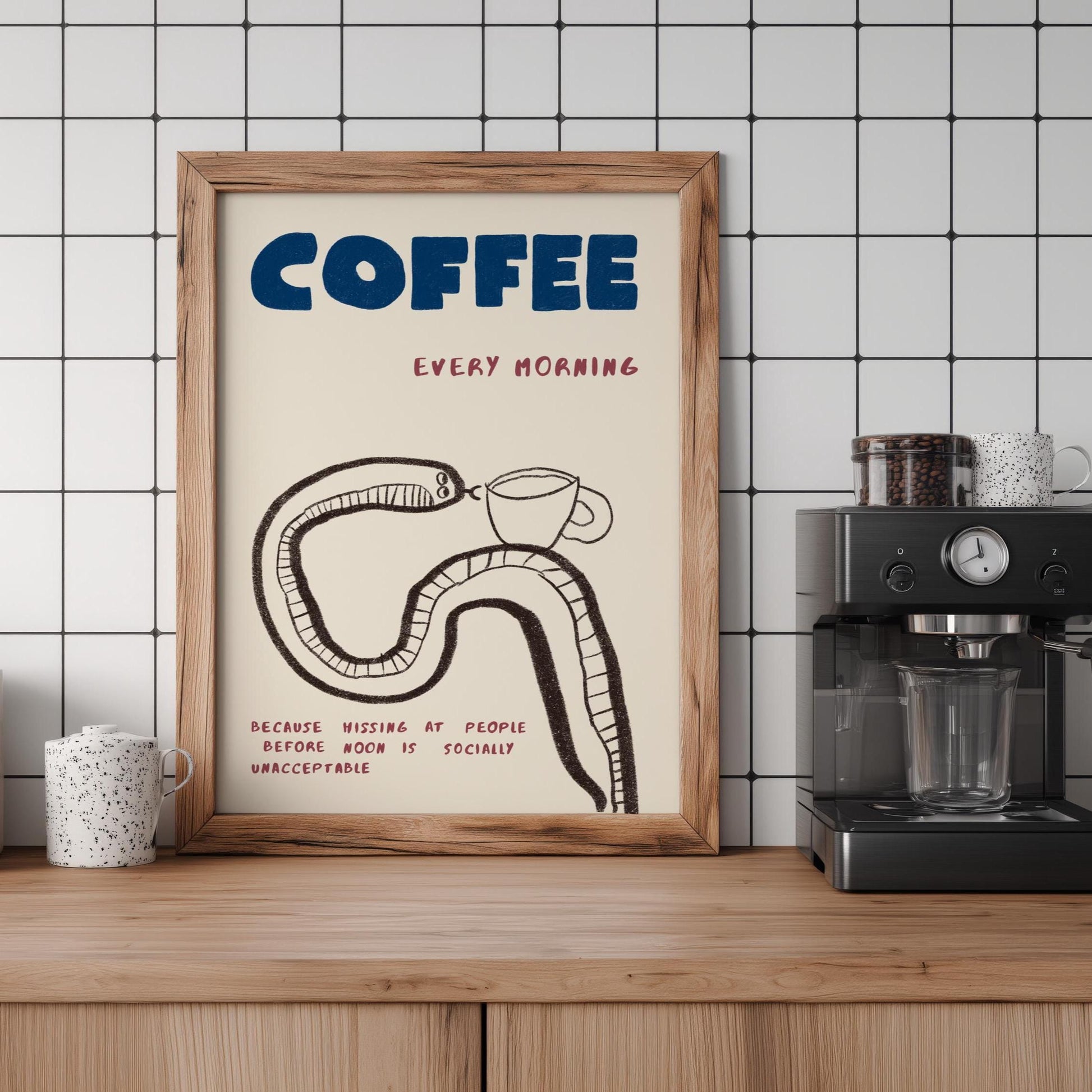 Funny Coffee Quote Poster, Hand-Drawn Coffee Bar Wall Decor, Kitchen Print, Barista Gift MR62