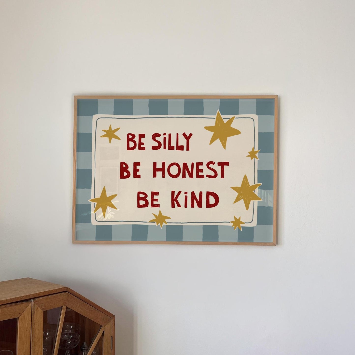 Be Silly Honest Kind Print, Checkered Kids Wall Art, Playroom Poster, UNFRAMED (MR101)