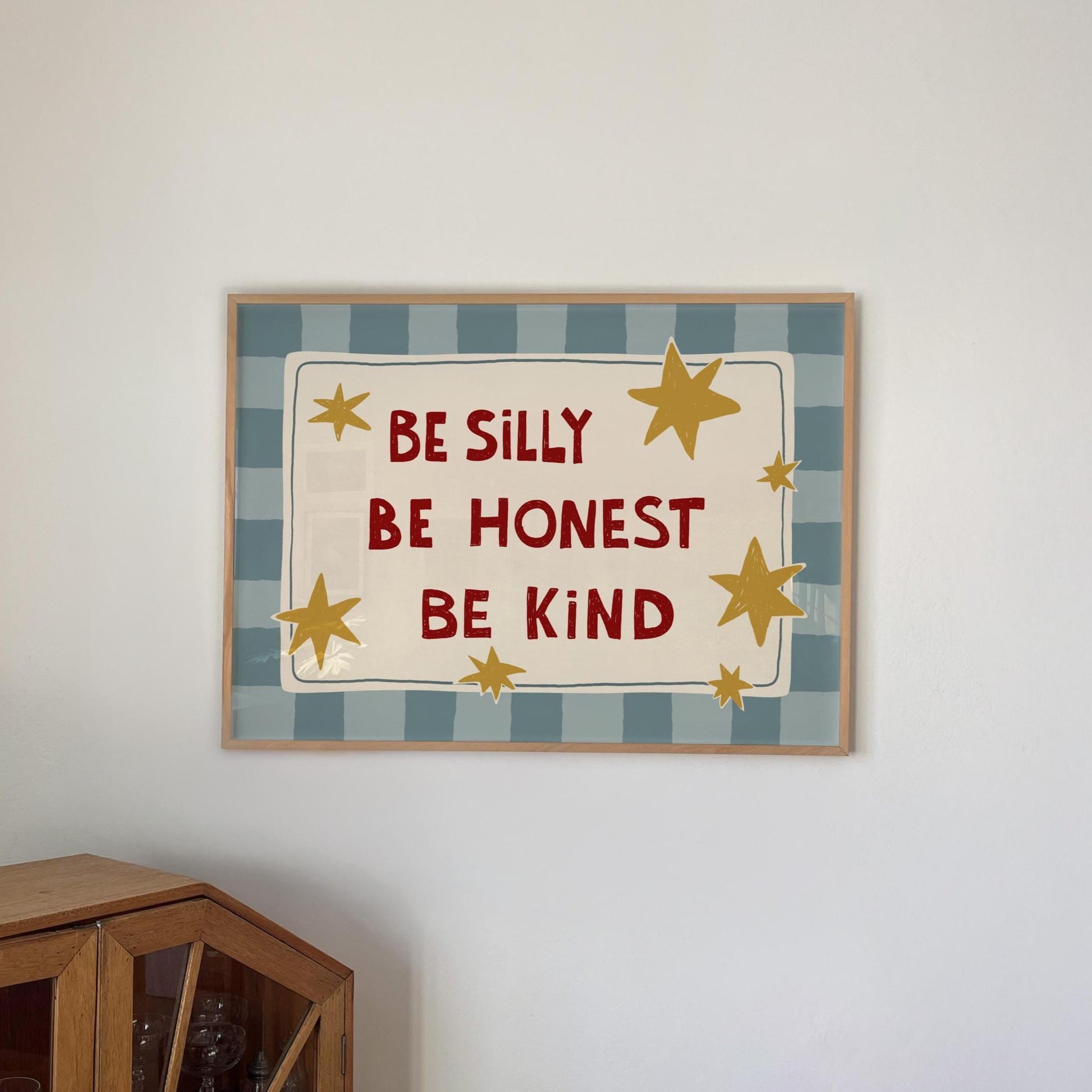 Be Silly Honest Kind Print, Checkered Kids Wall Art, Playroom Poster, UNFRAMED (MR101)
