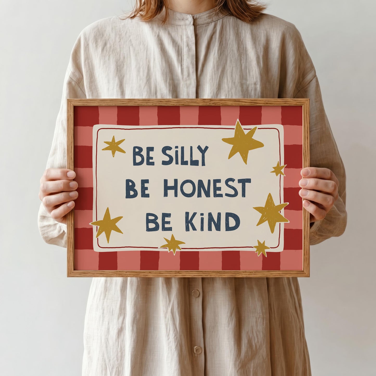 Be Silly Honest Kind Print, Checkered Kids Wall Art, Playroom Poster, UNFRAMED (MR101)