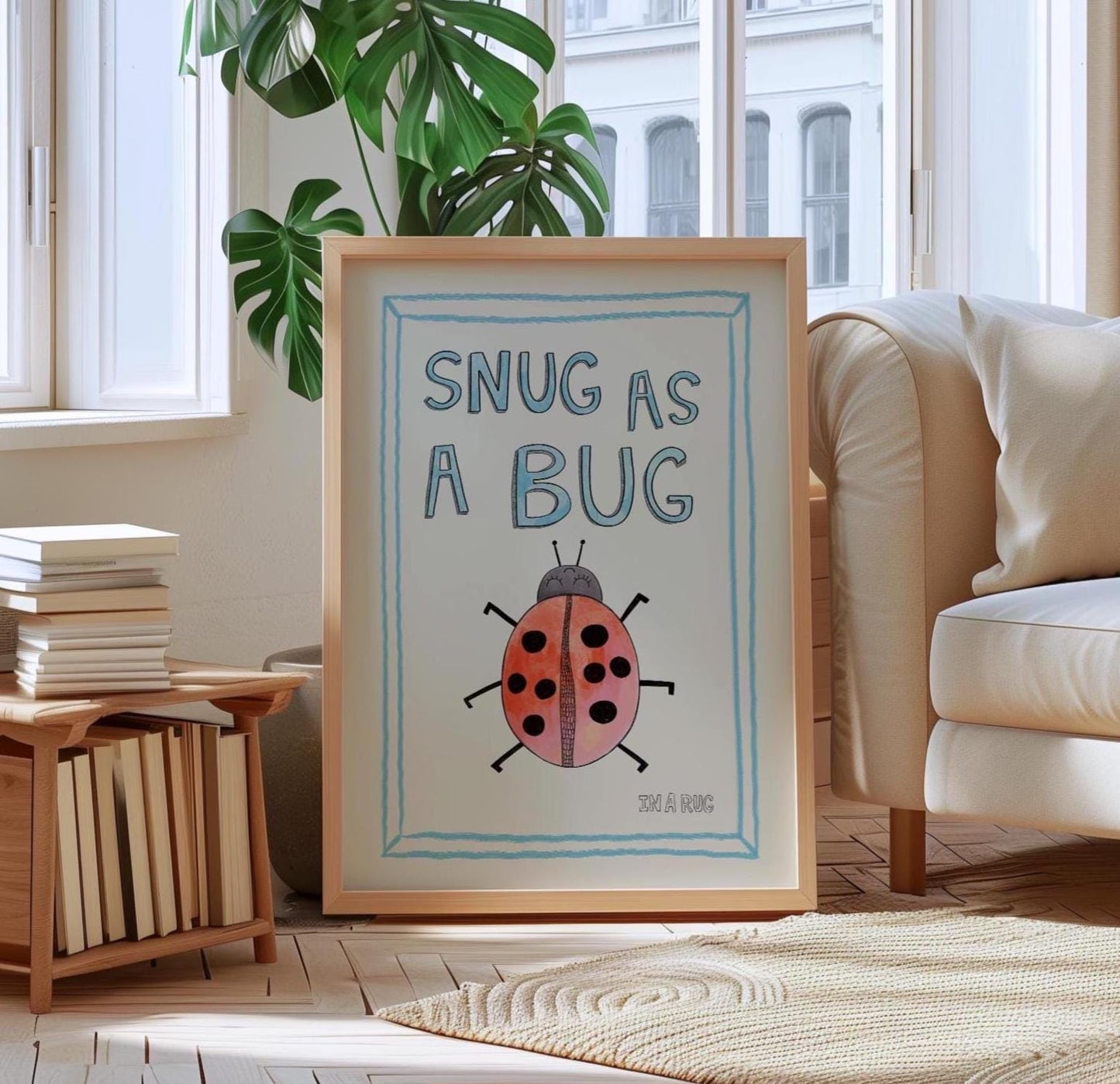 Snug as a Bug In A Rug Print, Ladybug Hand Drawing Nursery Wall Art, Apartment Quirky Decor, Kids Playroom Prints, Cute Nursery Poster MR12