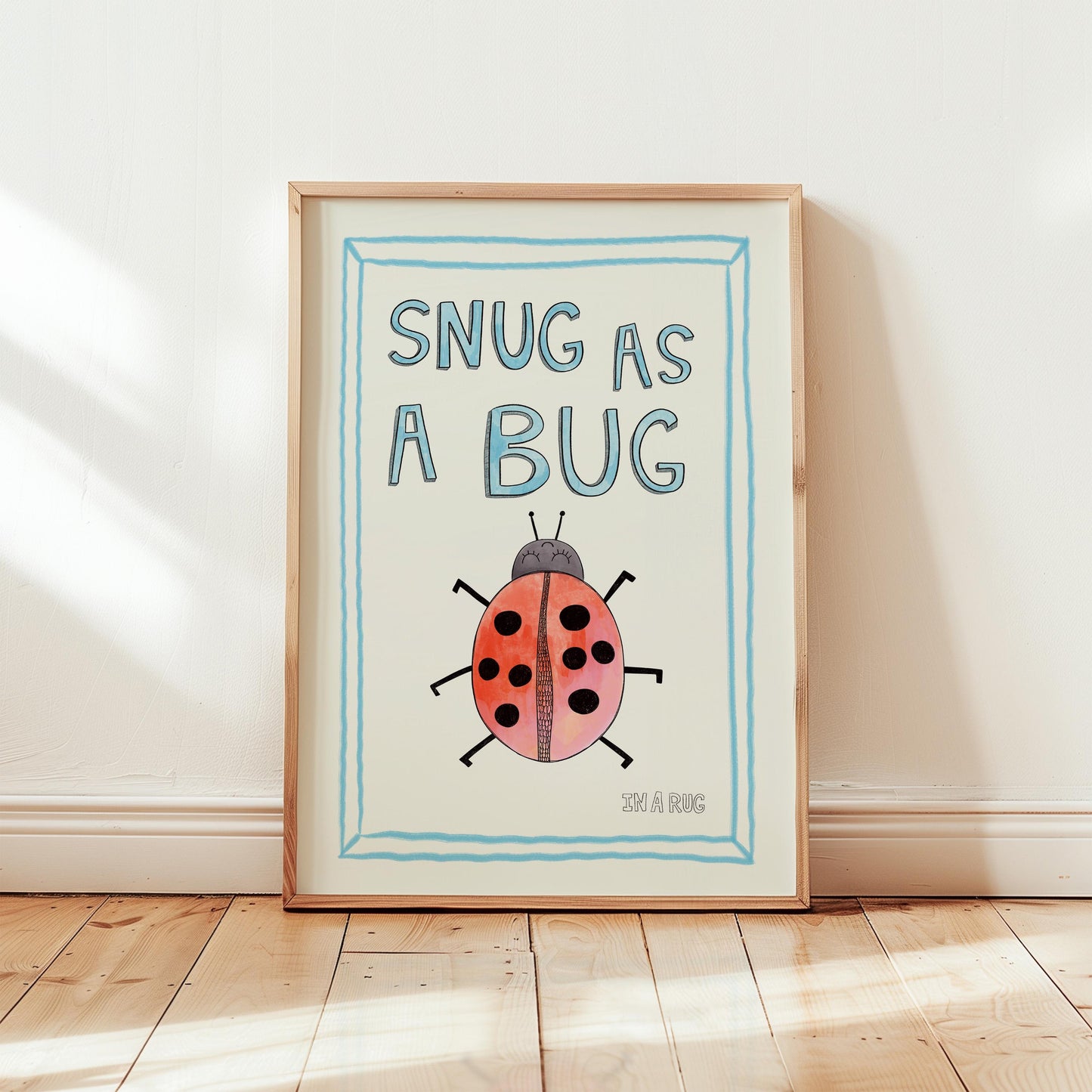 Snug as a Bug In A Rug Print, Ladybug Hand Drawing Nursery Wall Art, Apartment Quirky Decor, Kids Playroom Prints, Cute Nursery Poster MR12