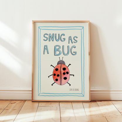 Snug as a Bug In A Rug Print, Ladybug Hand Drawing Nursery Wall Art, Apartment Quirky Decor, Kids Playroom Prints, Cute Nursery Poster MR12