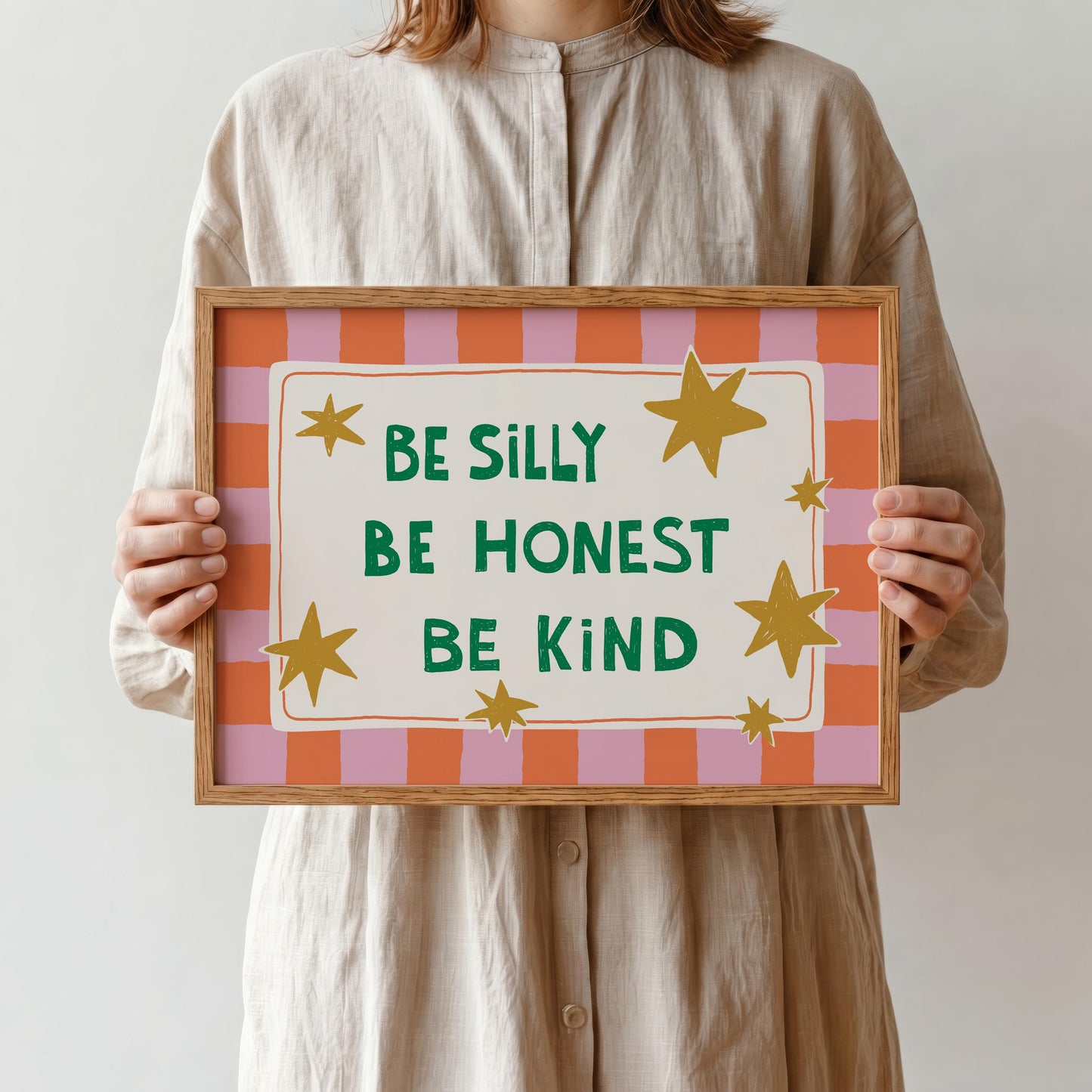 Be Silly Honest Kind Print, Checkered Kids Wall Art, Playroom Poster, UNFRAMED (MR101)