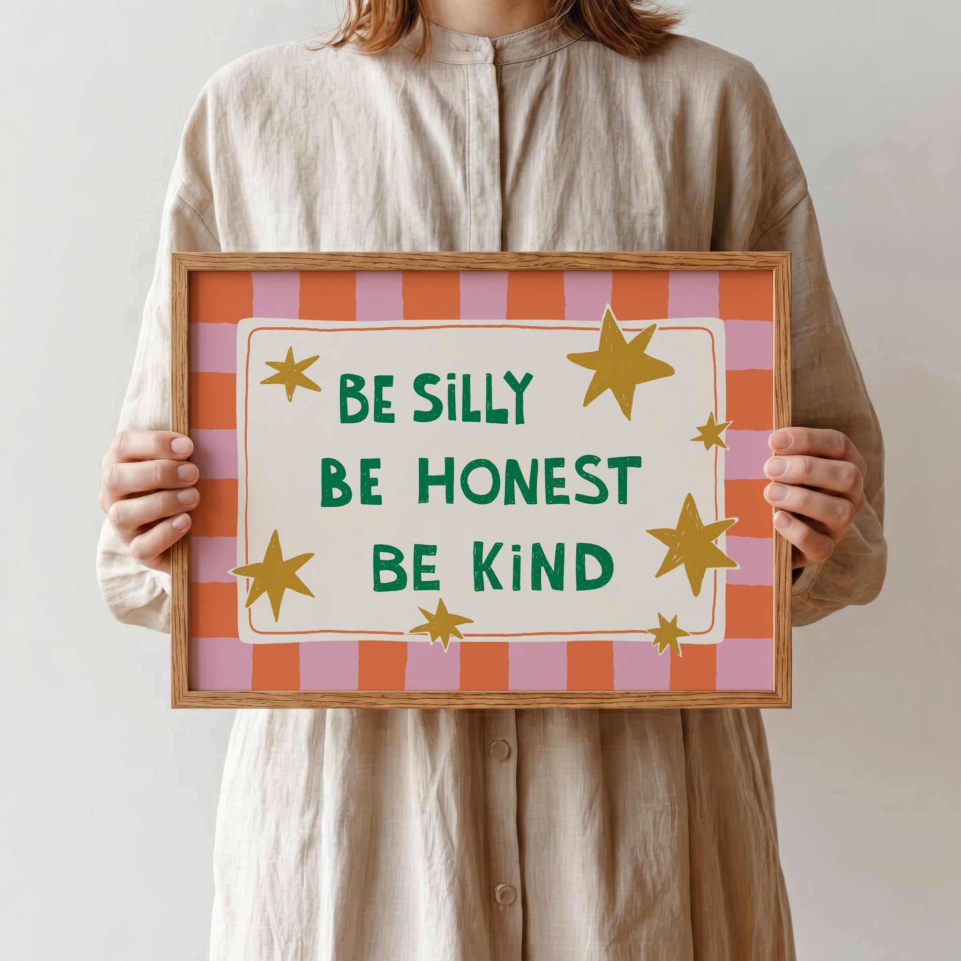 Be Silly Honest Kind Print, Checkered Kids Wall Art, Playroom Poster, UNFRAMED (MR101)