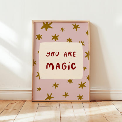 You Are Magic Print, Colorful Stars Nursery Wall Art, Kids Playroom Poster, UNFRAMED (MR112)