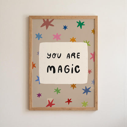 You Are Magic Print, Colorful Stars Nursery Wall Art, Kids Playroom Poster, UNFRAMED (MR112)